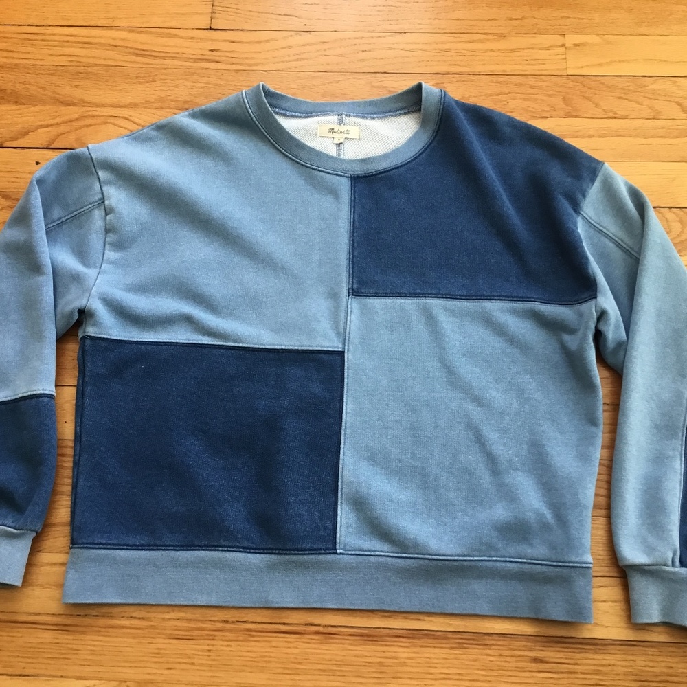Madewell blue patchwork sweatshirt